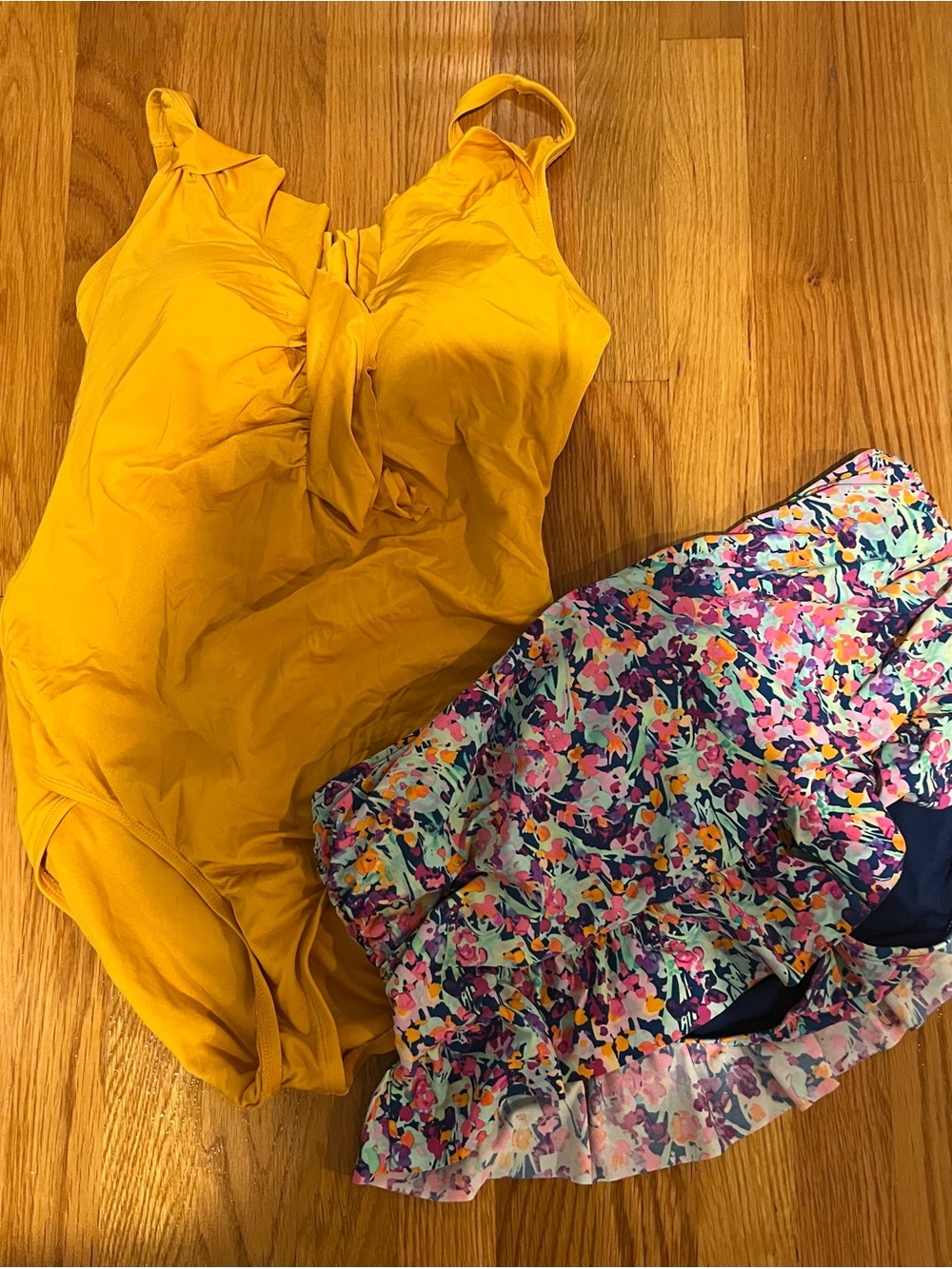 Jantzen Mustard Yellow One-Piece Swimsuit with Kenneth Cole Printed Skirt